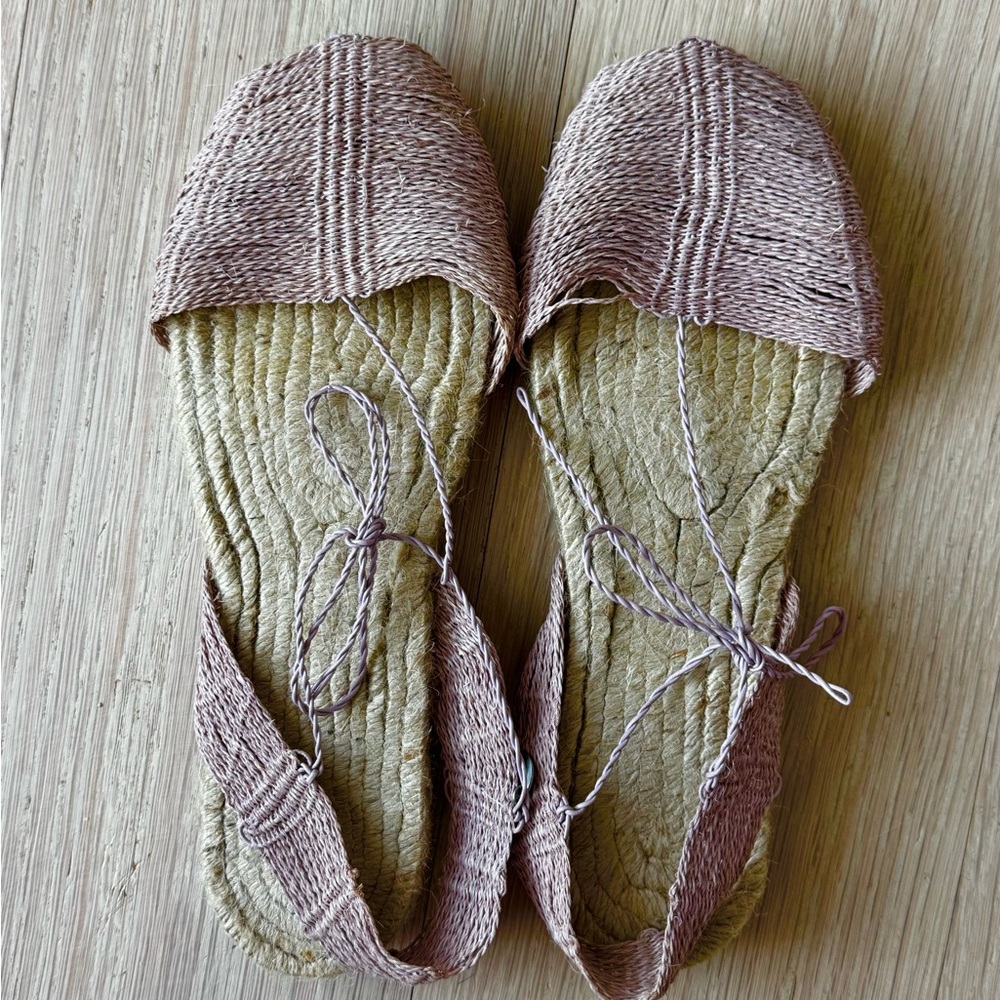 Ball Pages Woven Raffia Espadrille Flats - Blush pink size 38